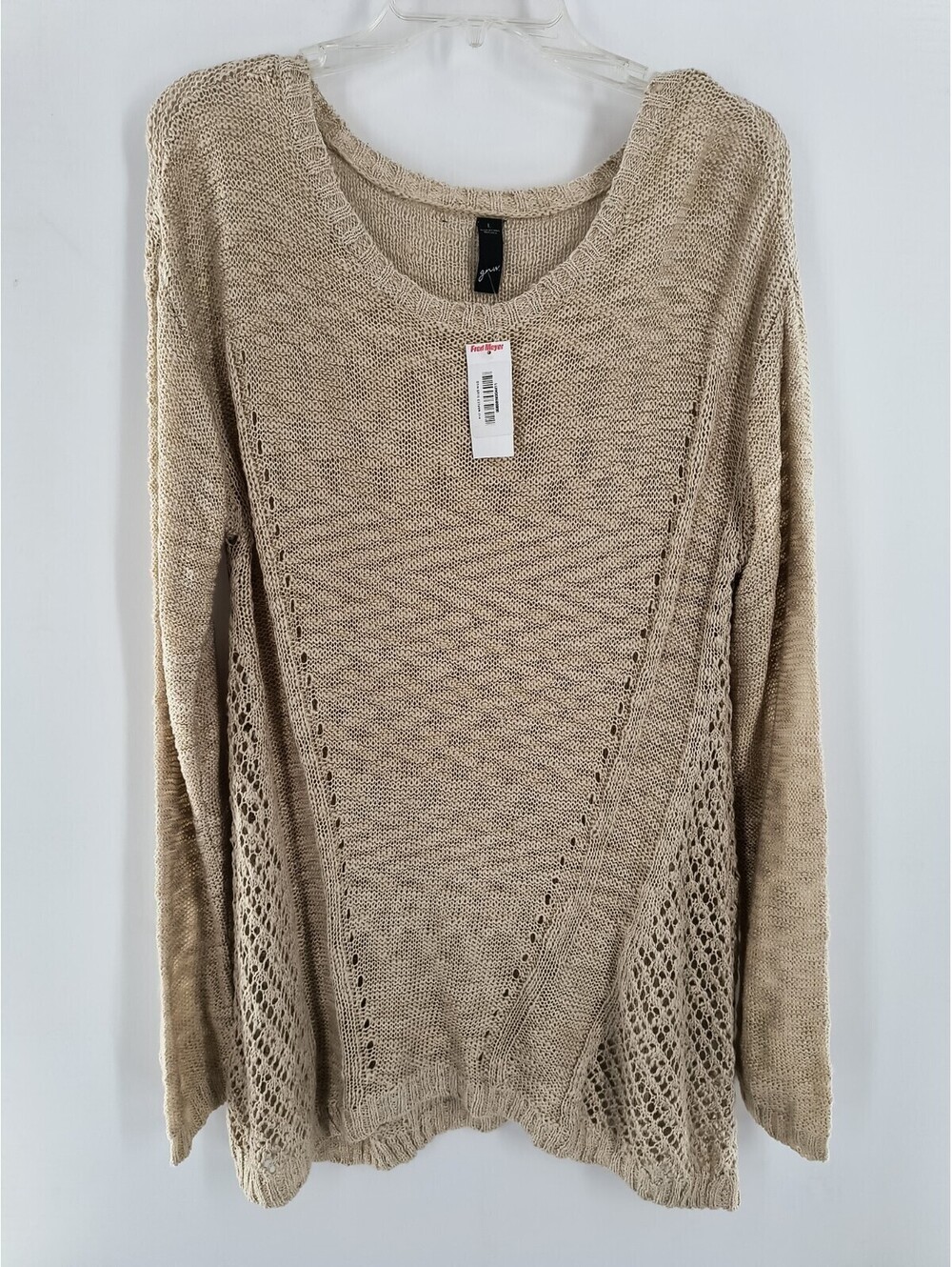 Gnw Women'S Light Brown Beige Sweater Loose Knit L 057